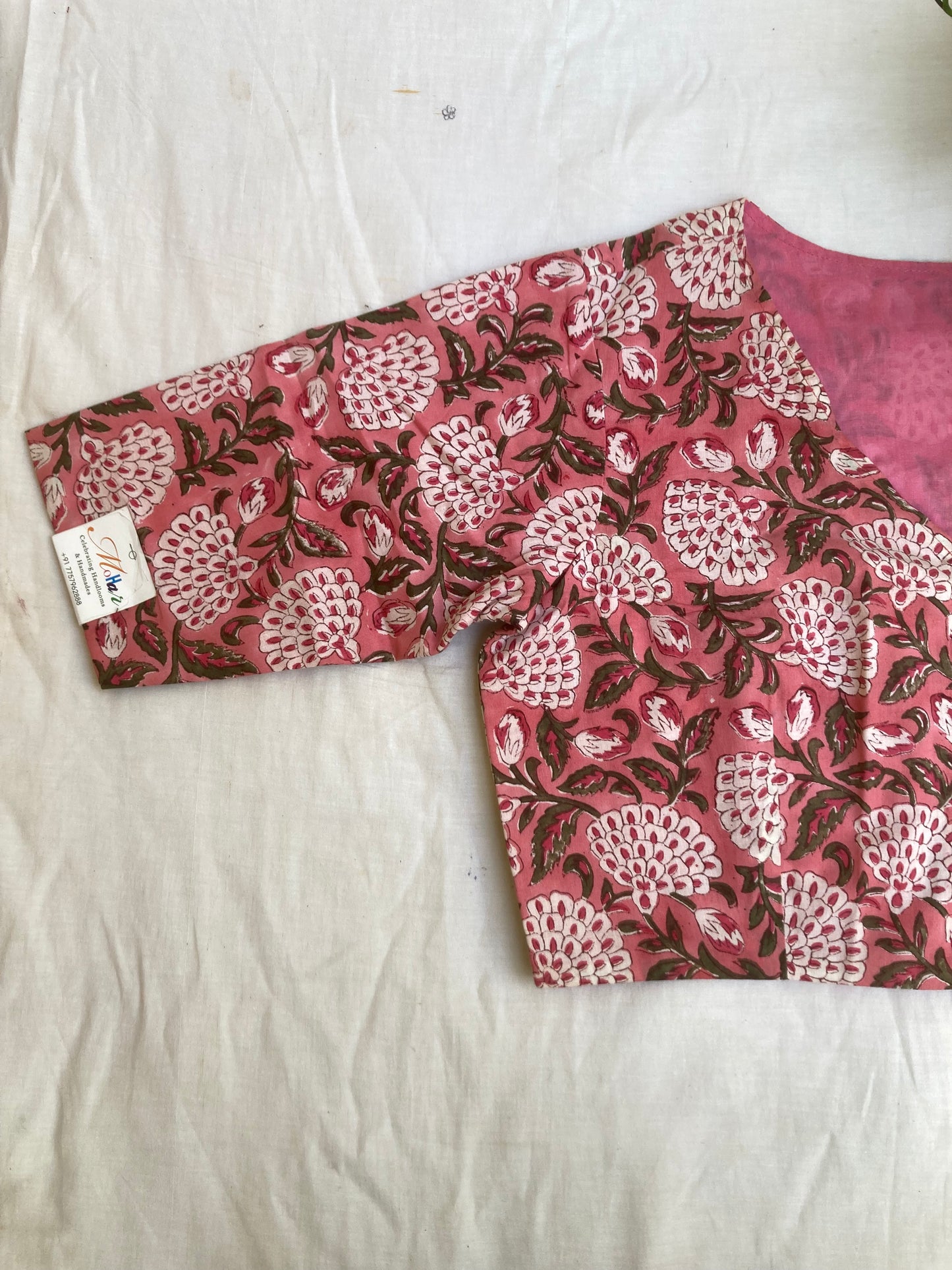 Baby pink Block Printed Cotton Blouse