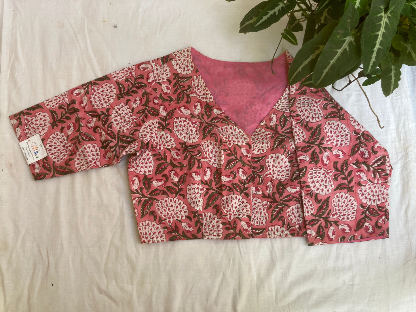 Baby pink Block Printed Cotton Blouse