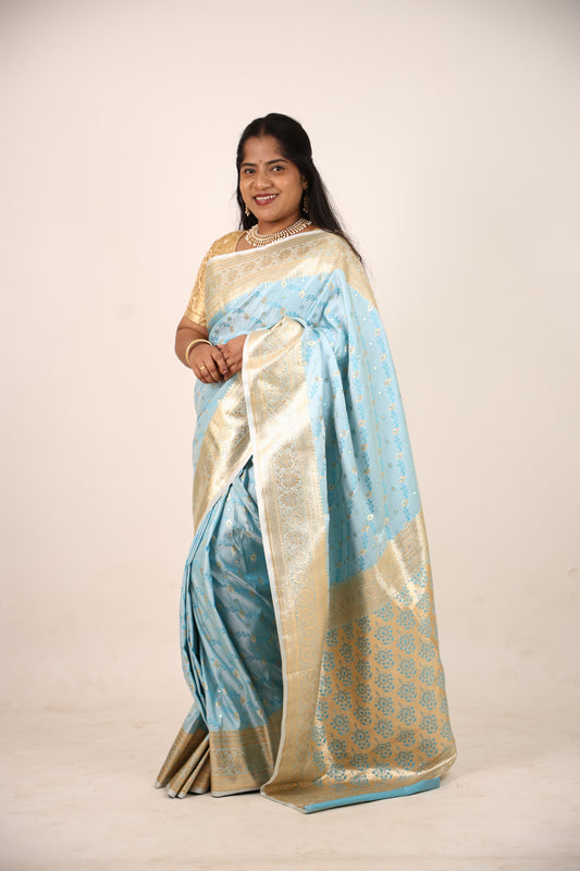 Baby Blue Banarasi Satin saree