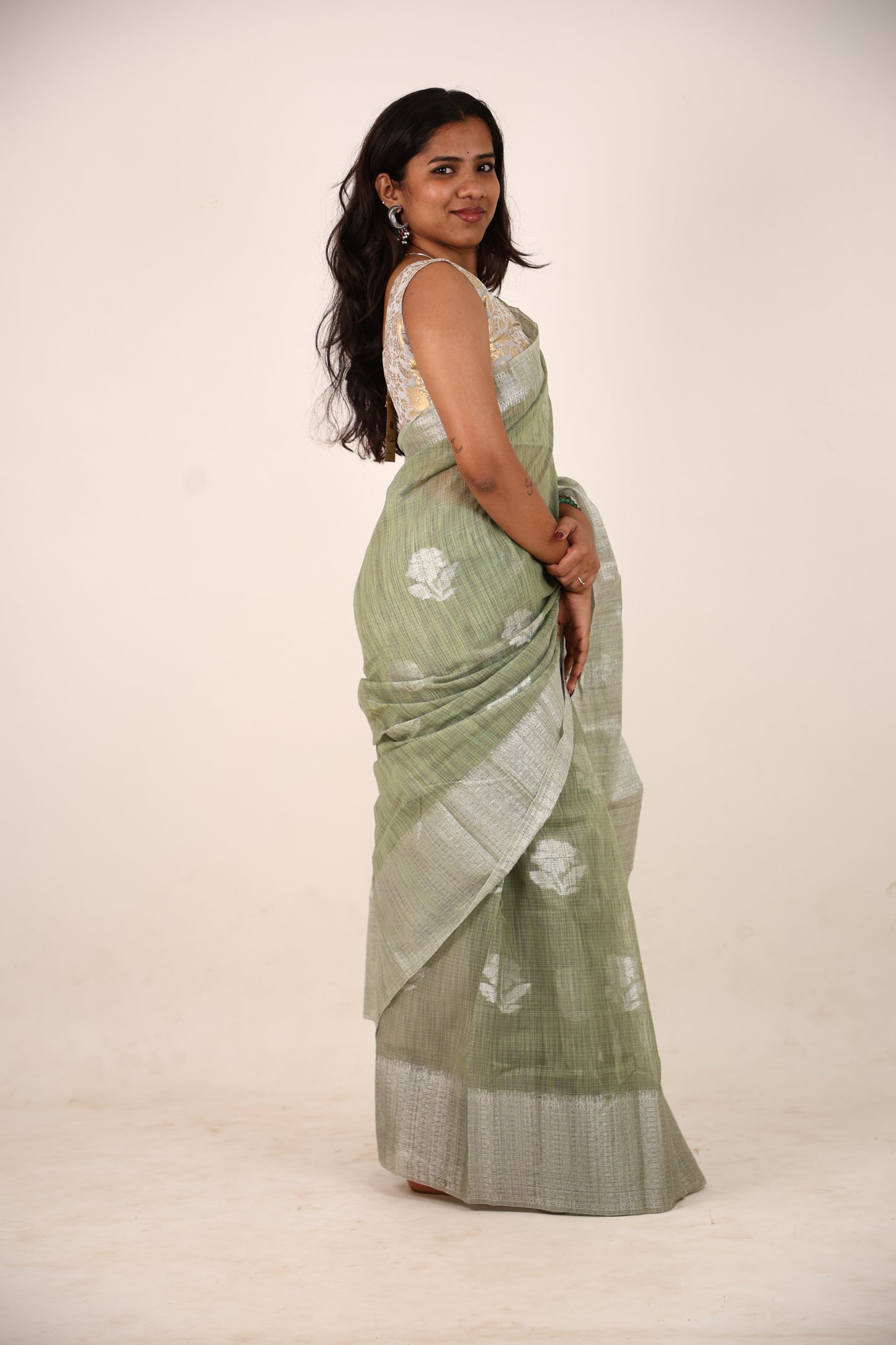 Apple Green Kota Doria Saree