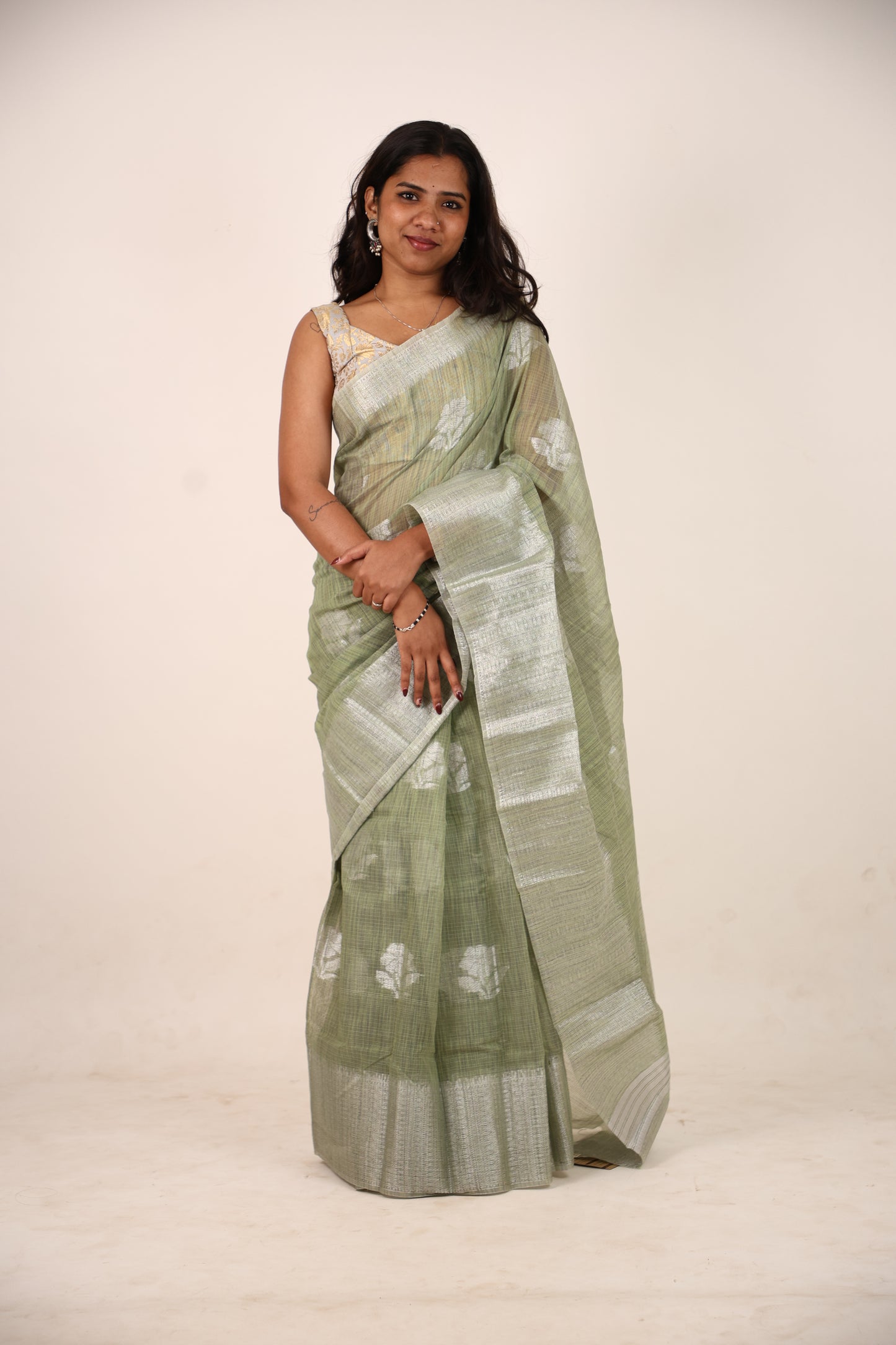Apple Green Kota Doria Saree