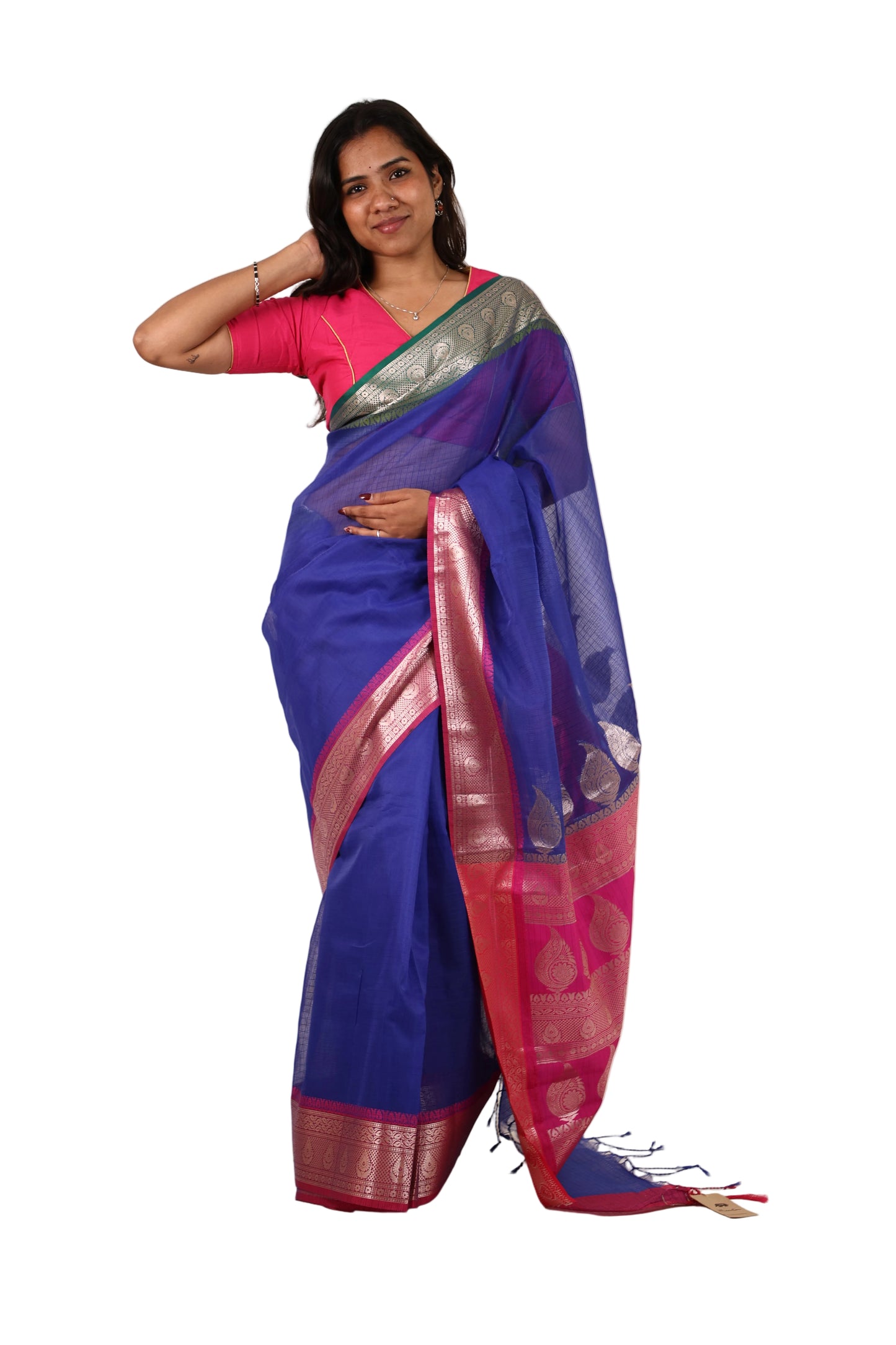 Dark Blue Kota Doria Saree