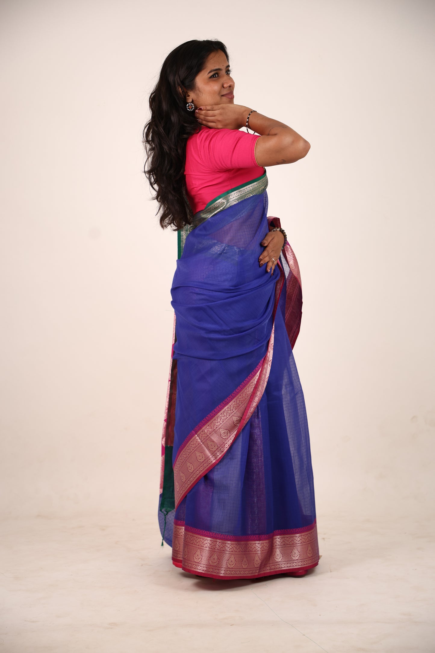 Dark Blue Kota Doria Saree