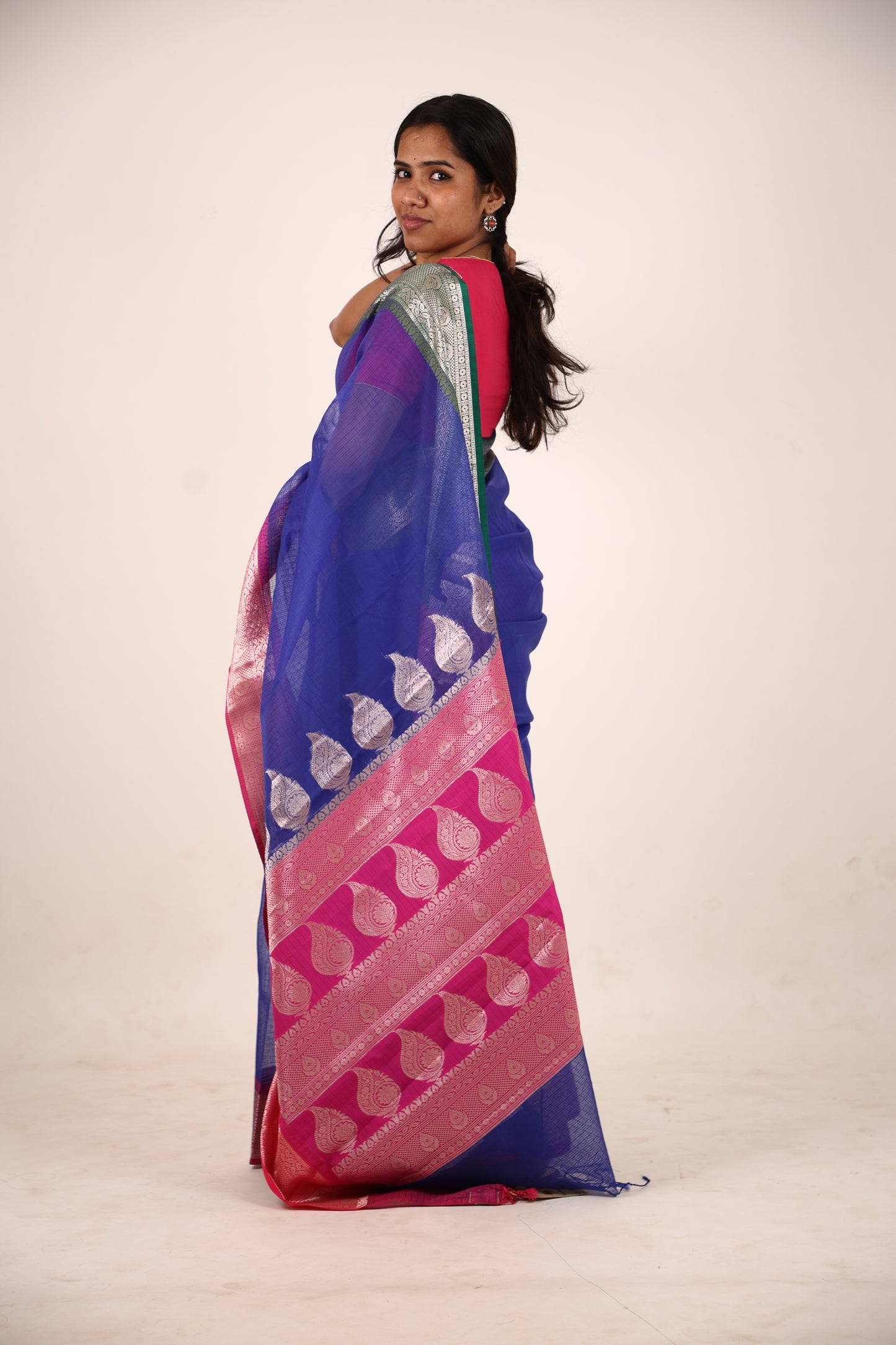 Dark Blue Kota Doria Saree