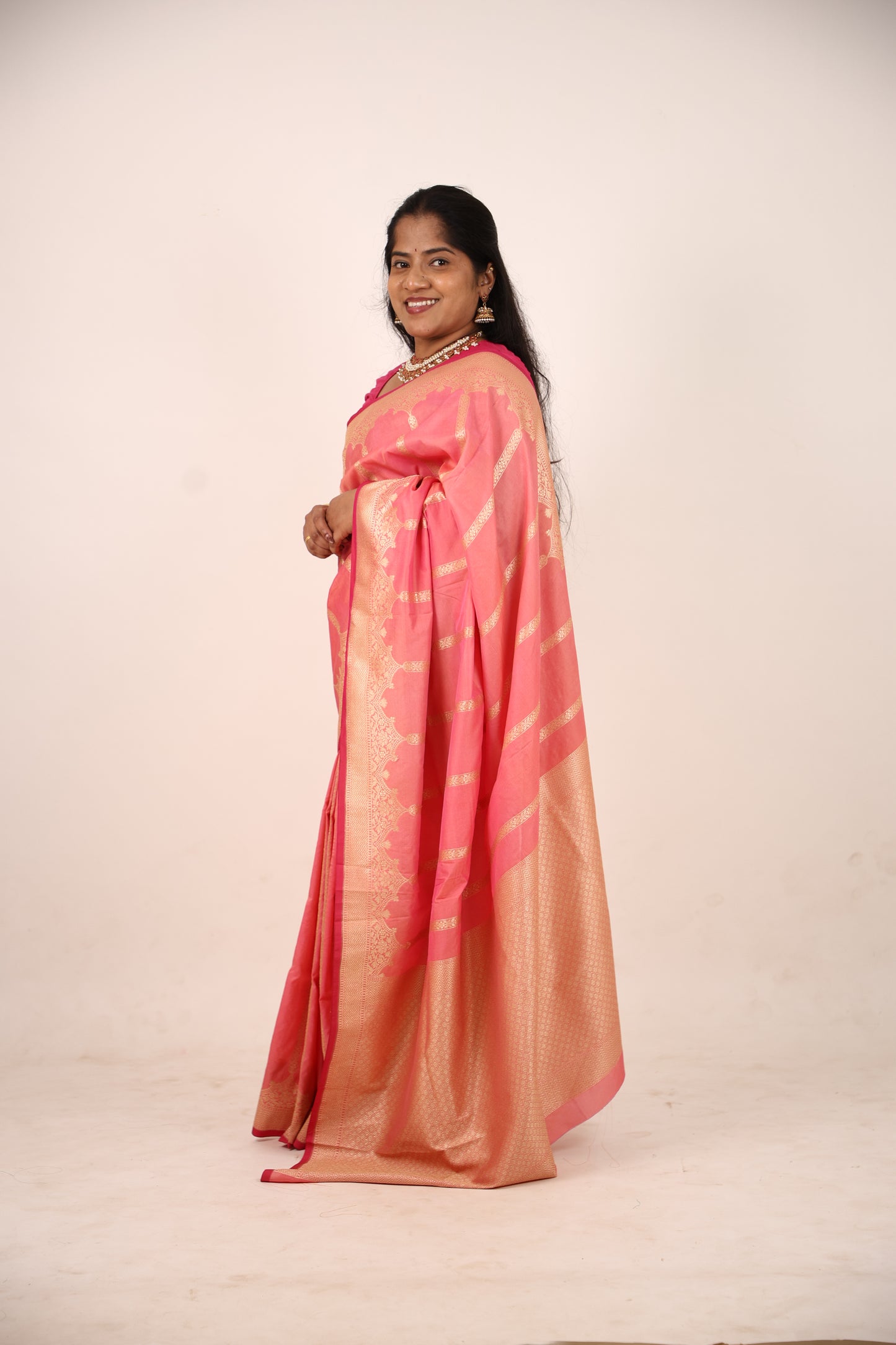 Watermelon Banarasi Katan Saree