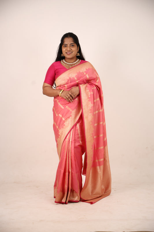 Watermelon Banarasi Katan Saree
