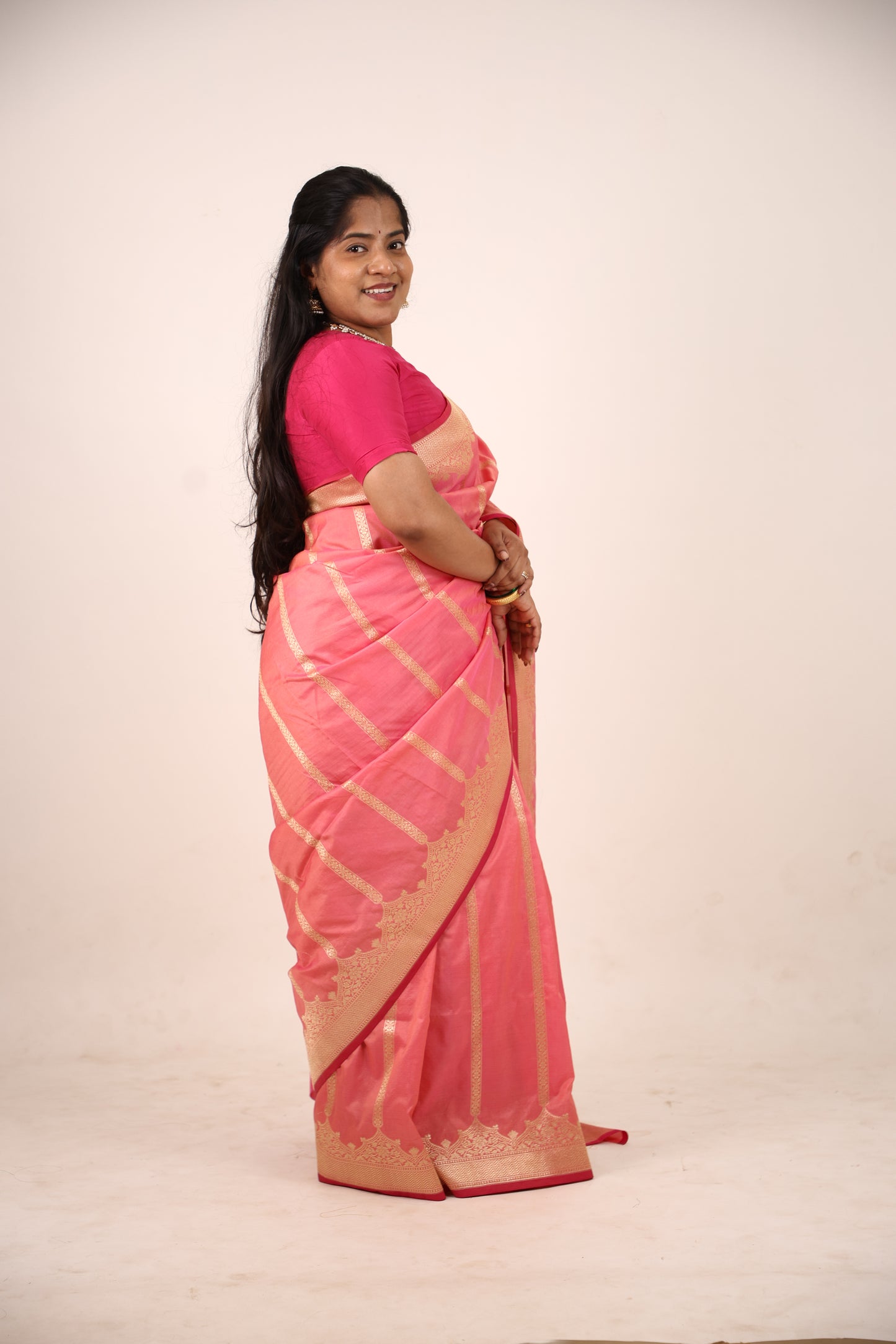 Watermelon Banarasi Katan Saree