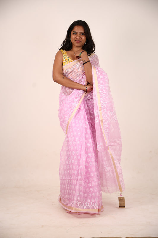 Lilac Kota Doria Saree