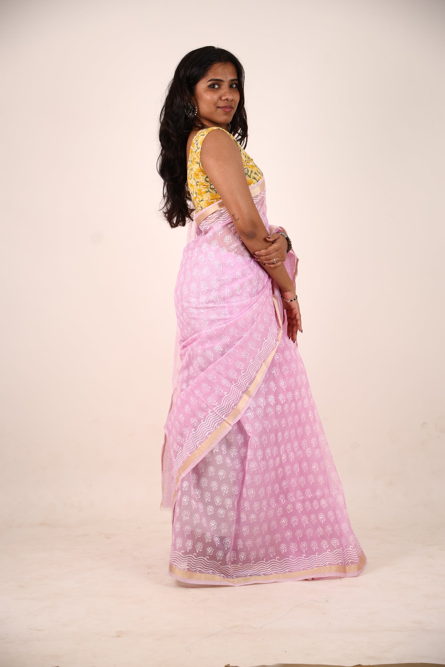 Lilac Kota Doria Saree