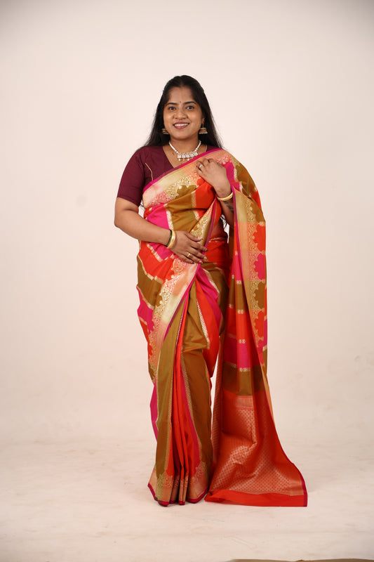 Coral Banarasi Katan Saree