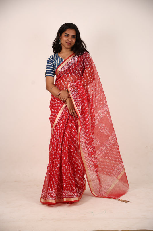 Red Kota Doria Saree
