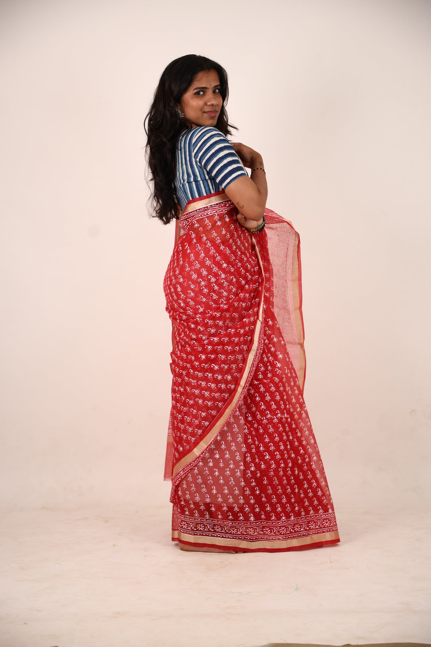 Red Kota Doria Saree