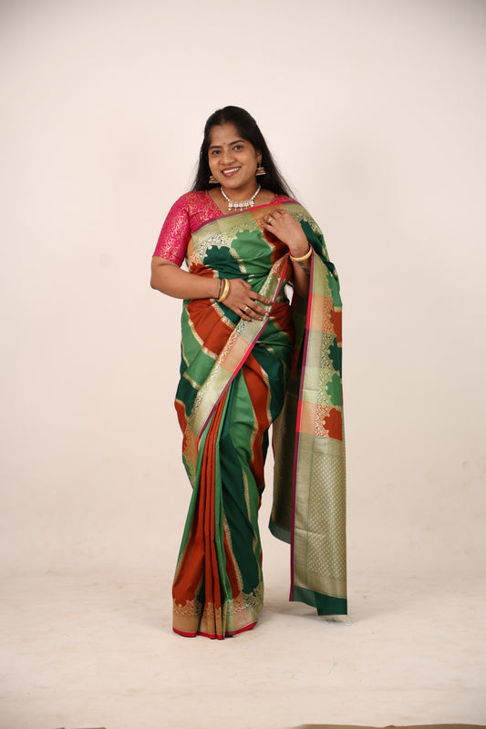 Jungle Green Banarasi Katan Saree