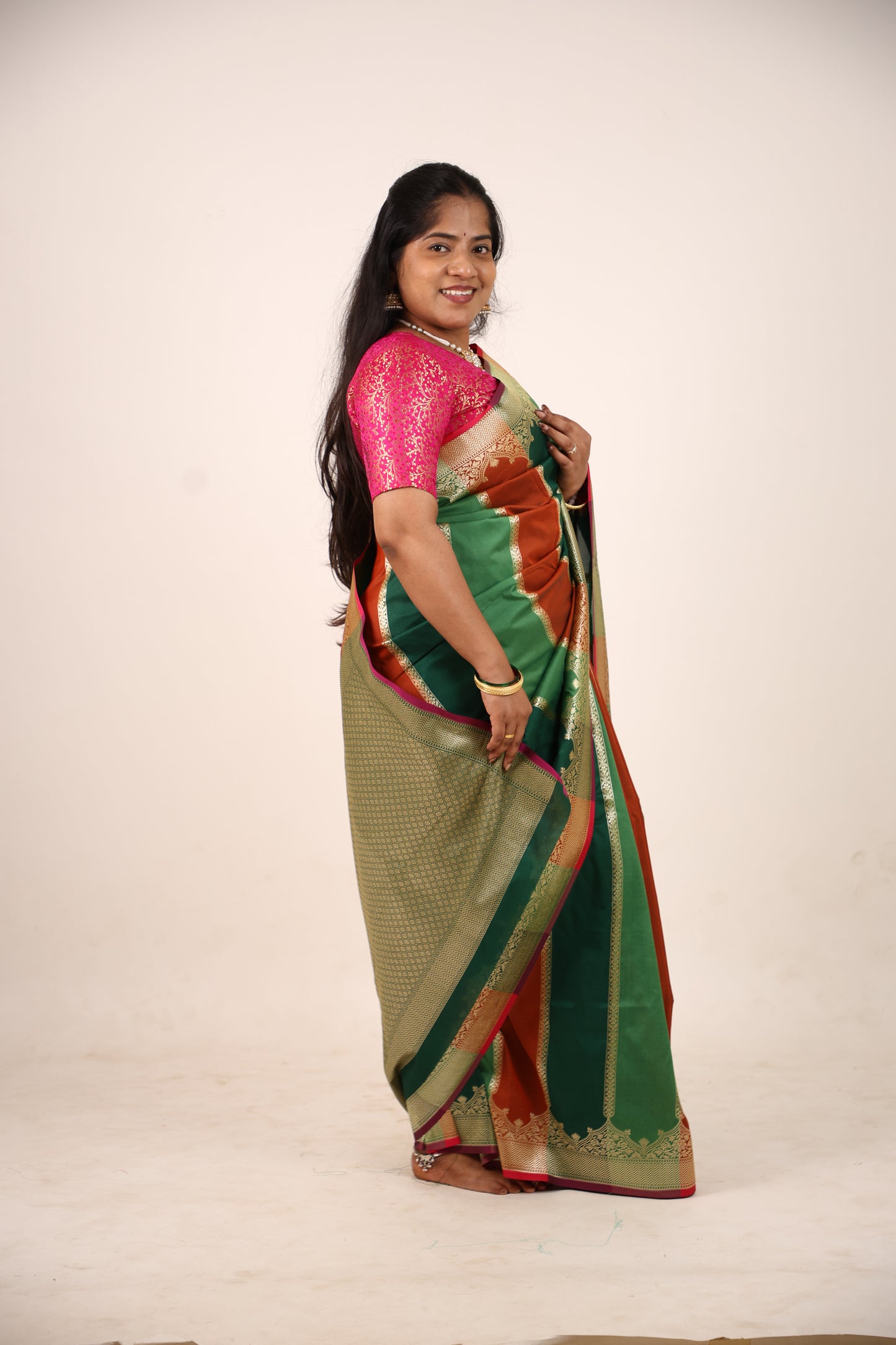 Jungle Green Banarasi Katan Saree
