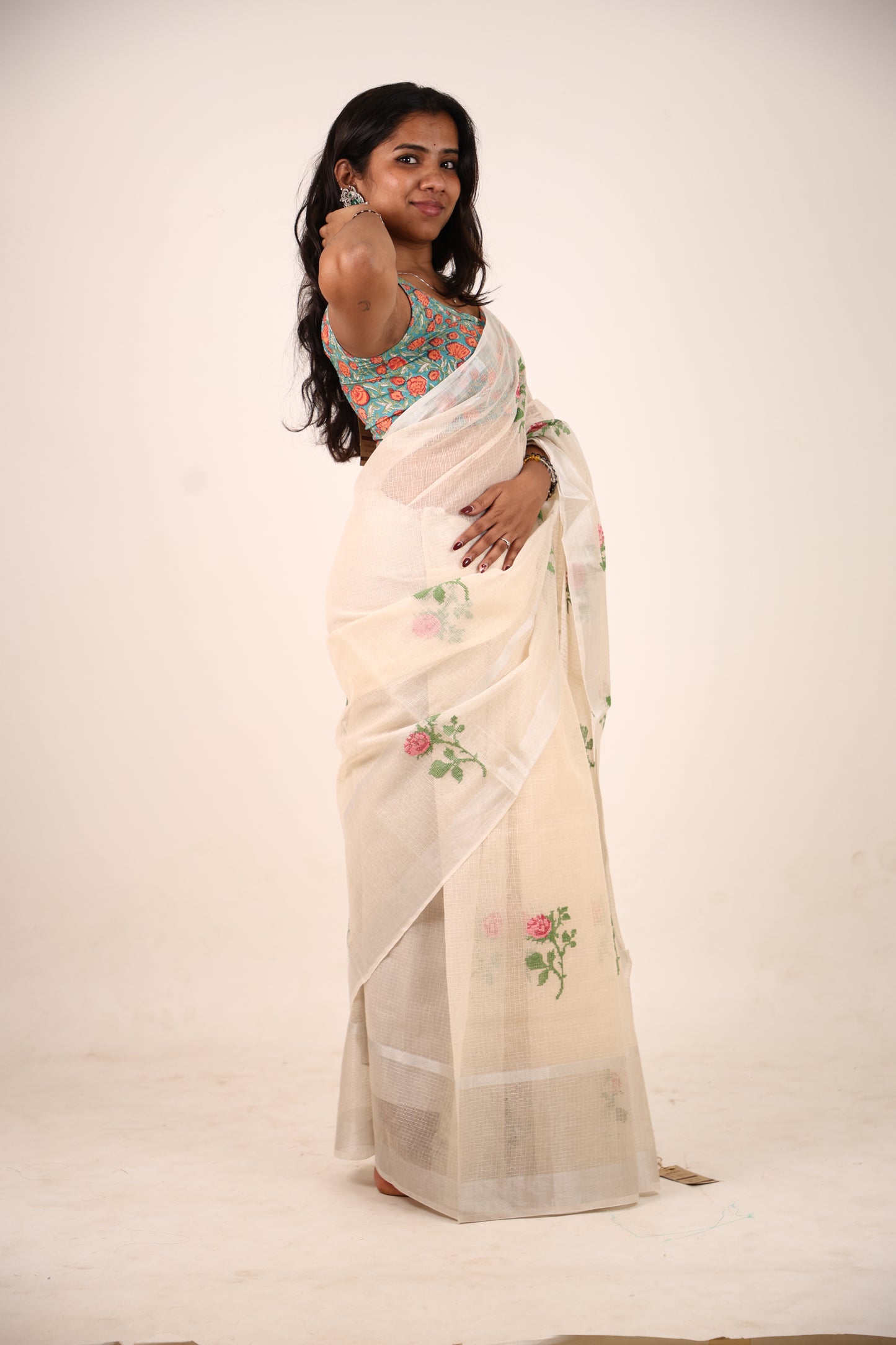 Lemon Yellow Kota Doria Saree