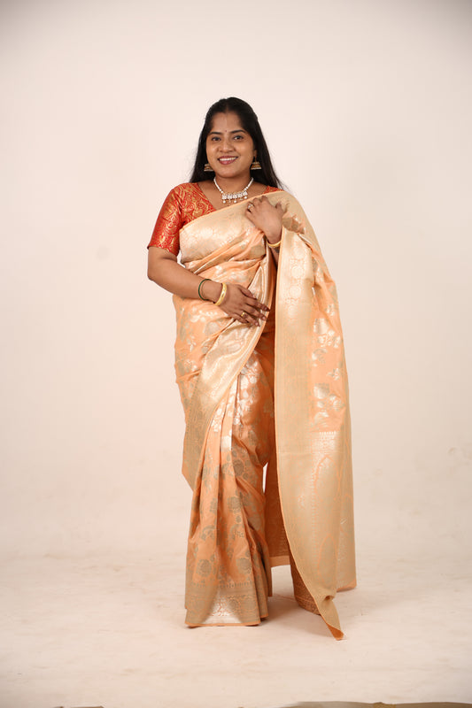 Ivory Banarasi Katan Saree