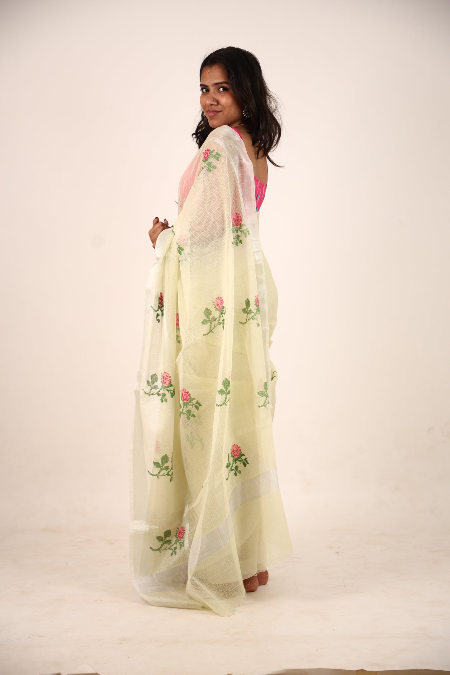 Light Yellow Kota Doria Saree