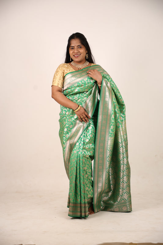 Lime Green Banarasi Katan Saree