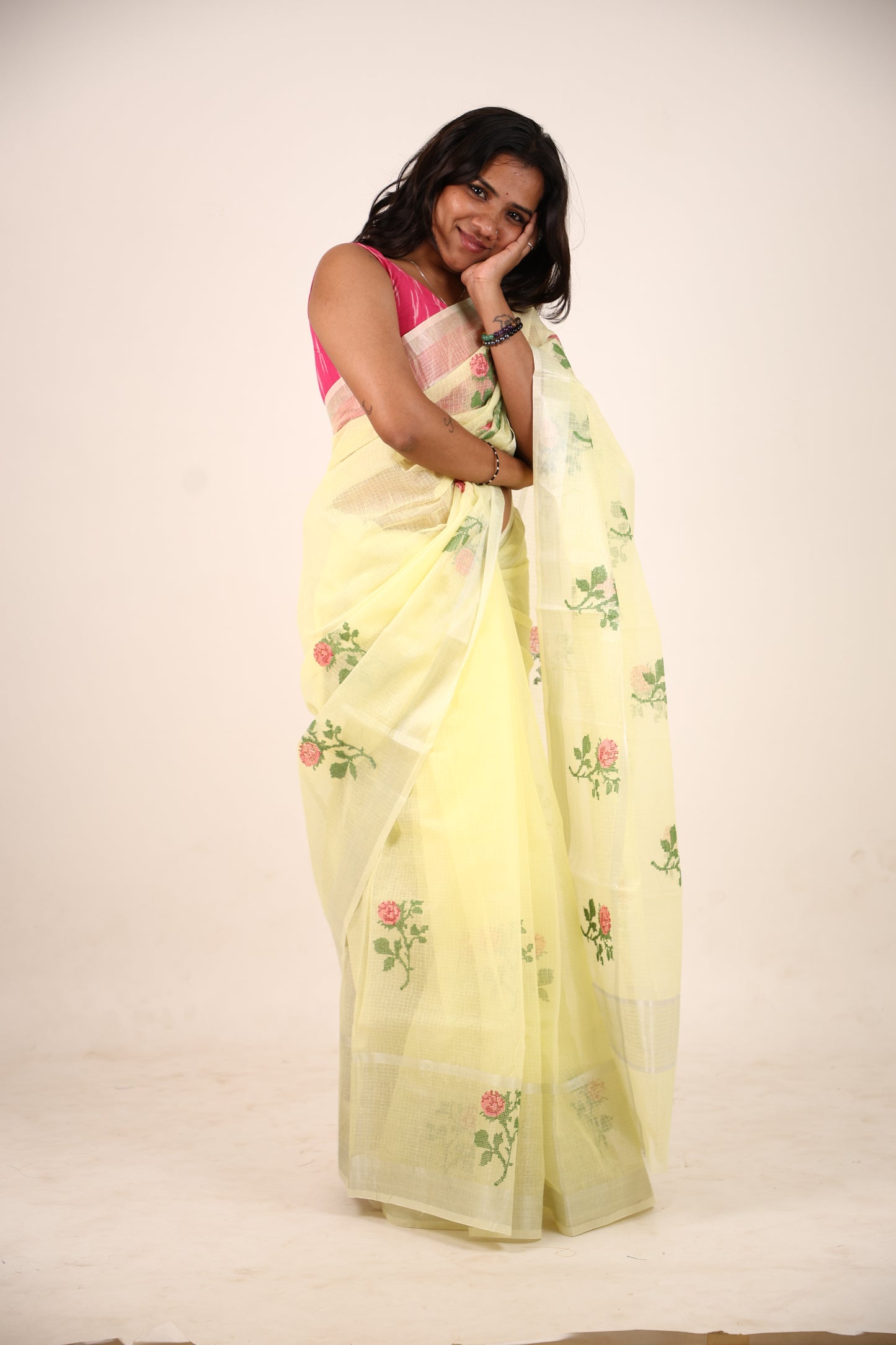 Neon Kota Doria Saree