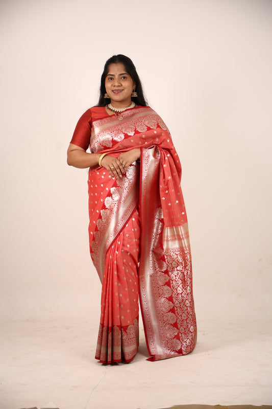 Vermilion Banarasi Katan Saree