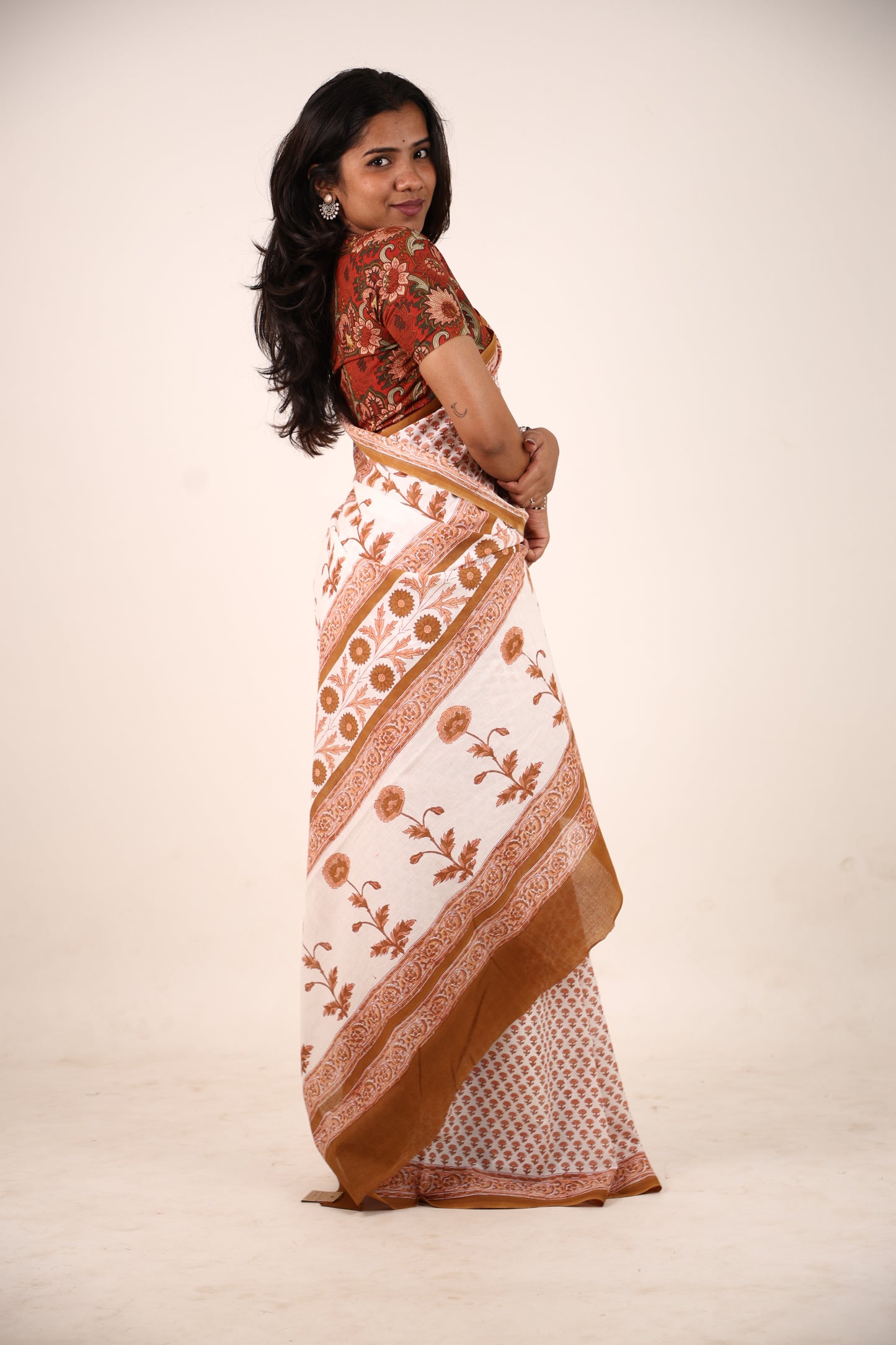 Tawny Block Printed Cotton Saree