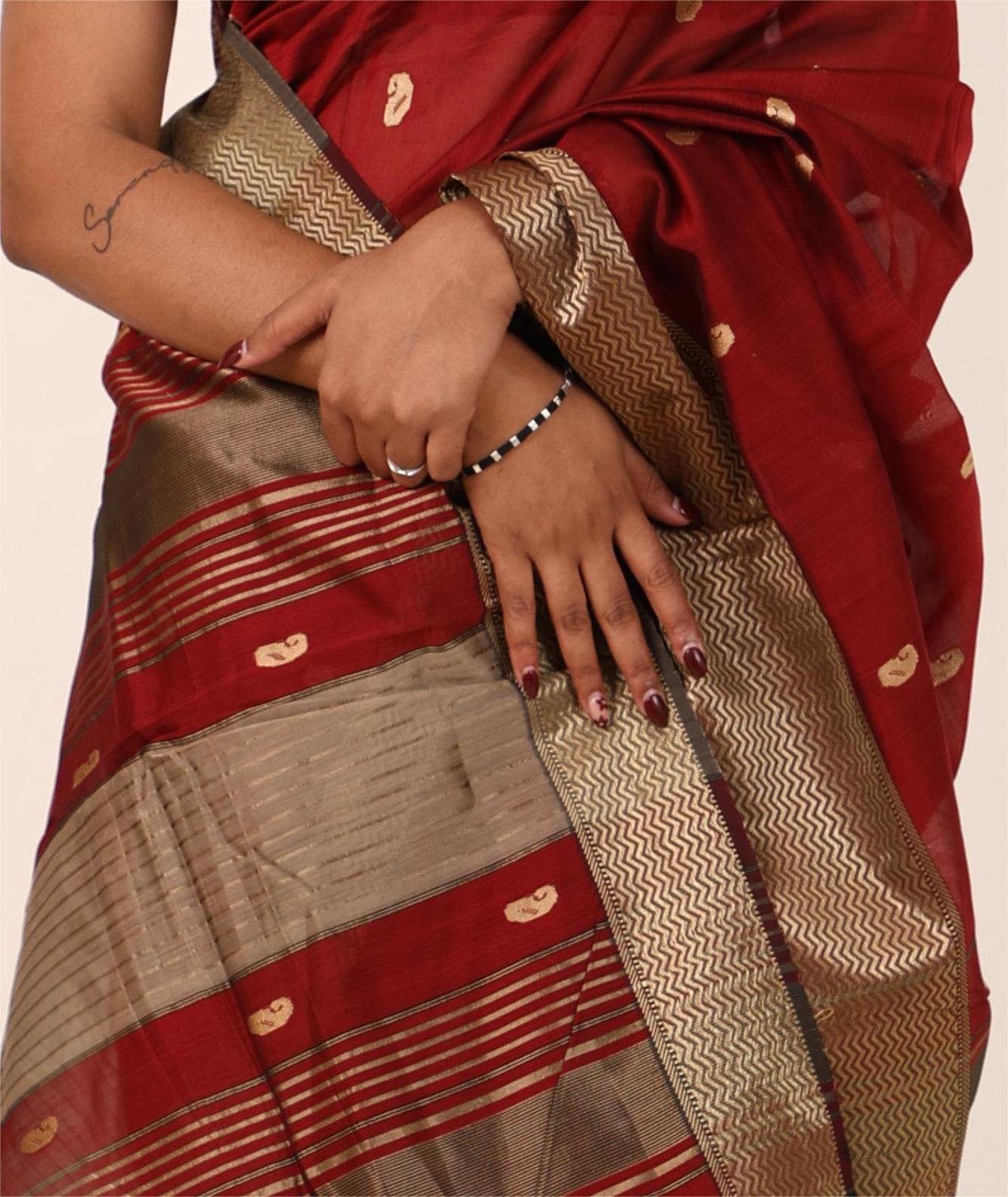 Deep Maroon Maheshwari Saree