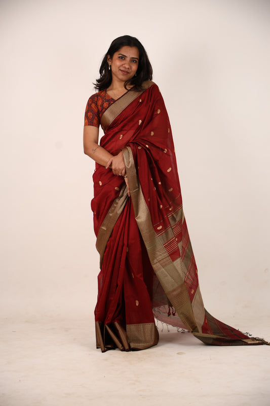 Deep Maroon Maheshwari Saree