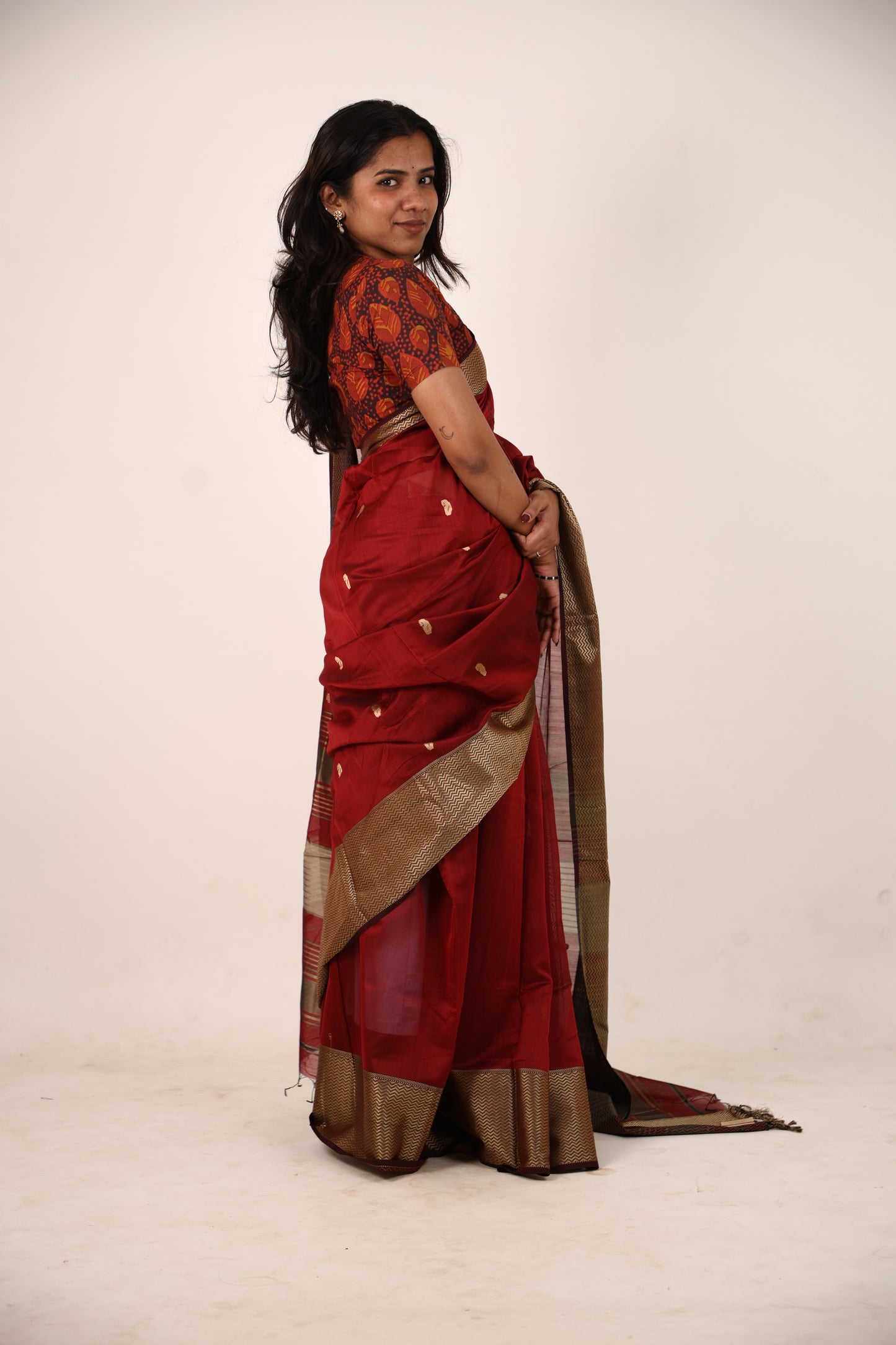 Deep Maroon Maheshwari Saree