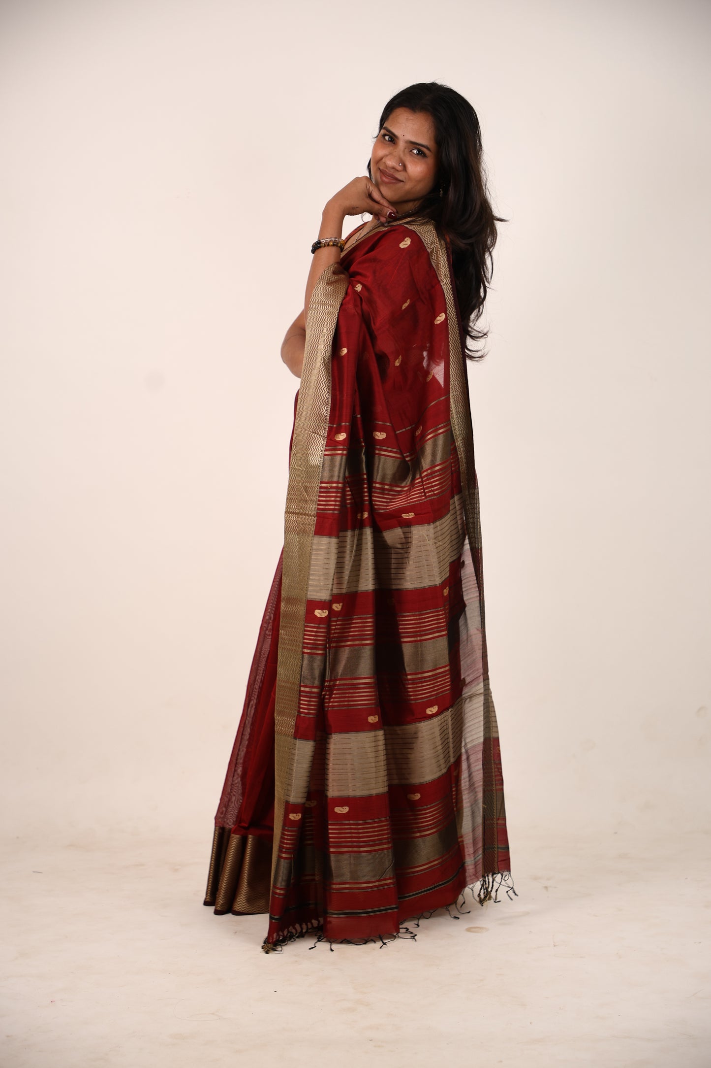 Deep Maroon Maheshwari Saree