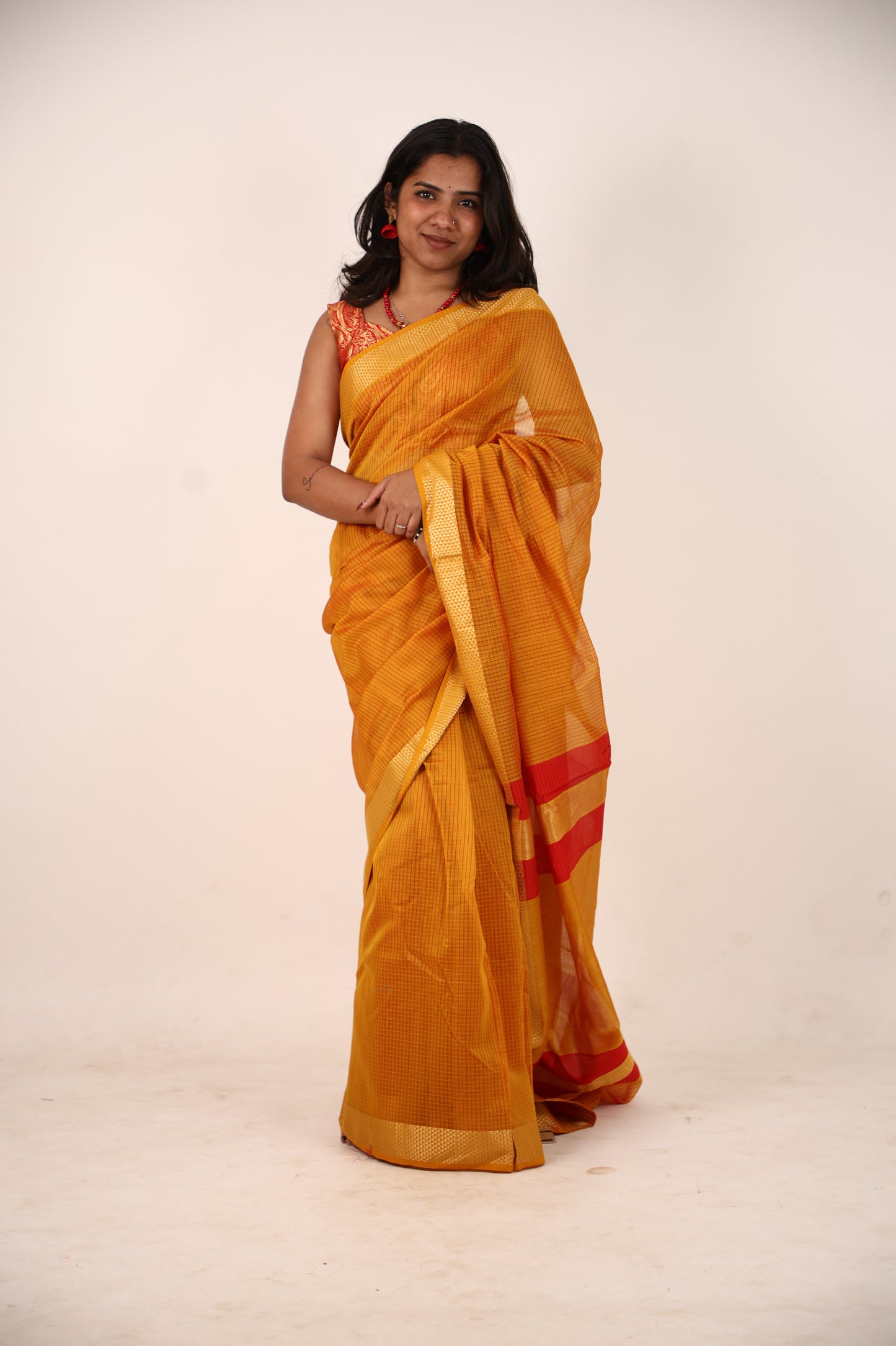 Orange Peel Maheshwari Saree