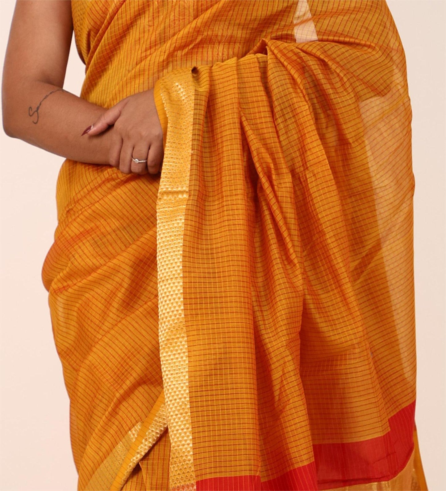 Orange Peel Maheshwari Saree