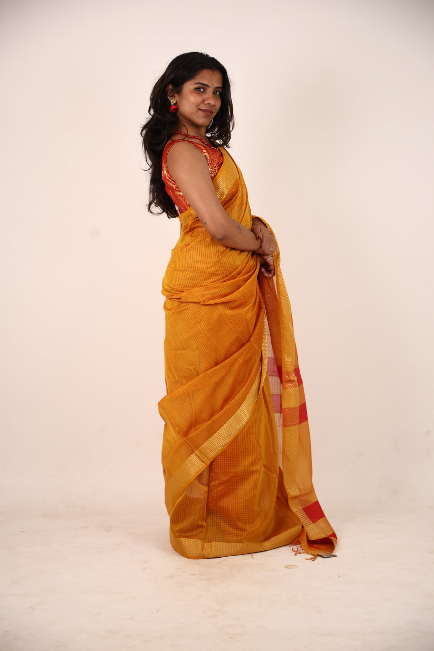 Orange Peel Maheshwari Saree