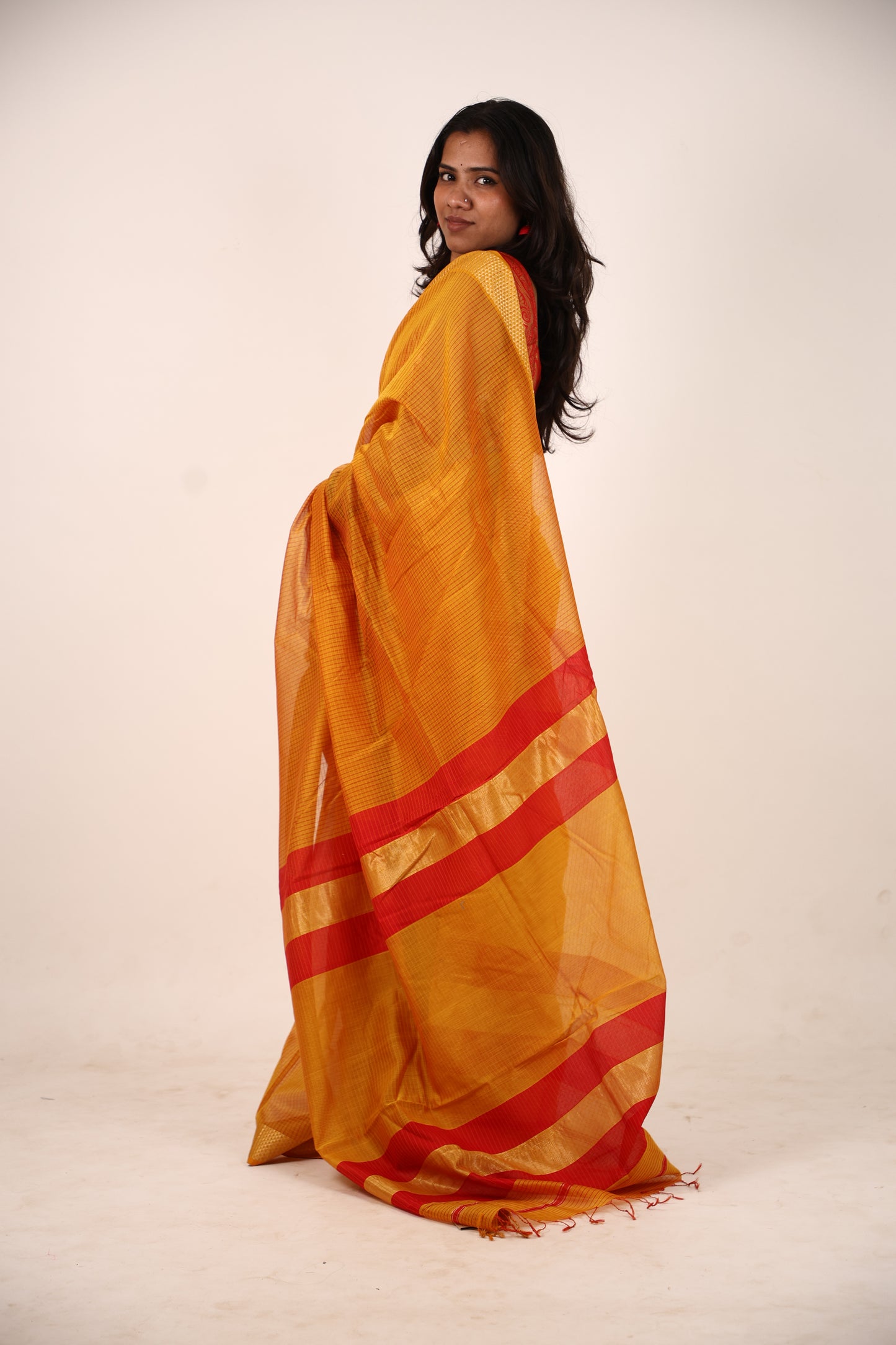 Orange Peel Maheshwari Saree