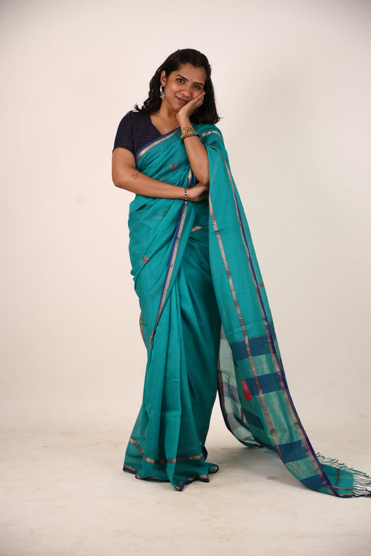Jungle green Maheshwari saree