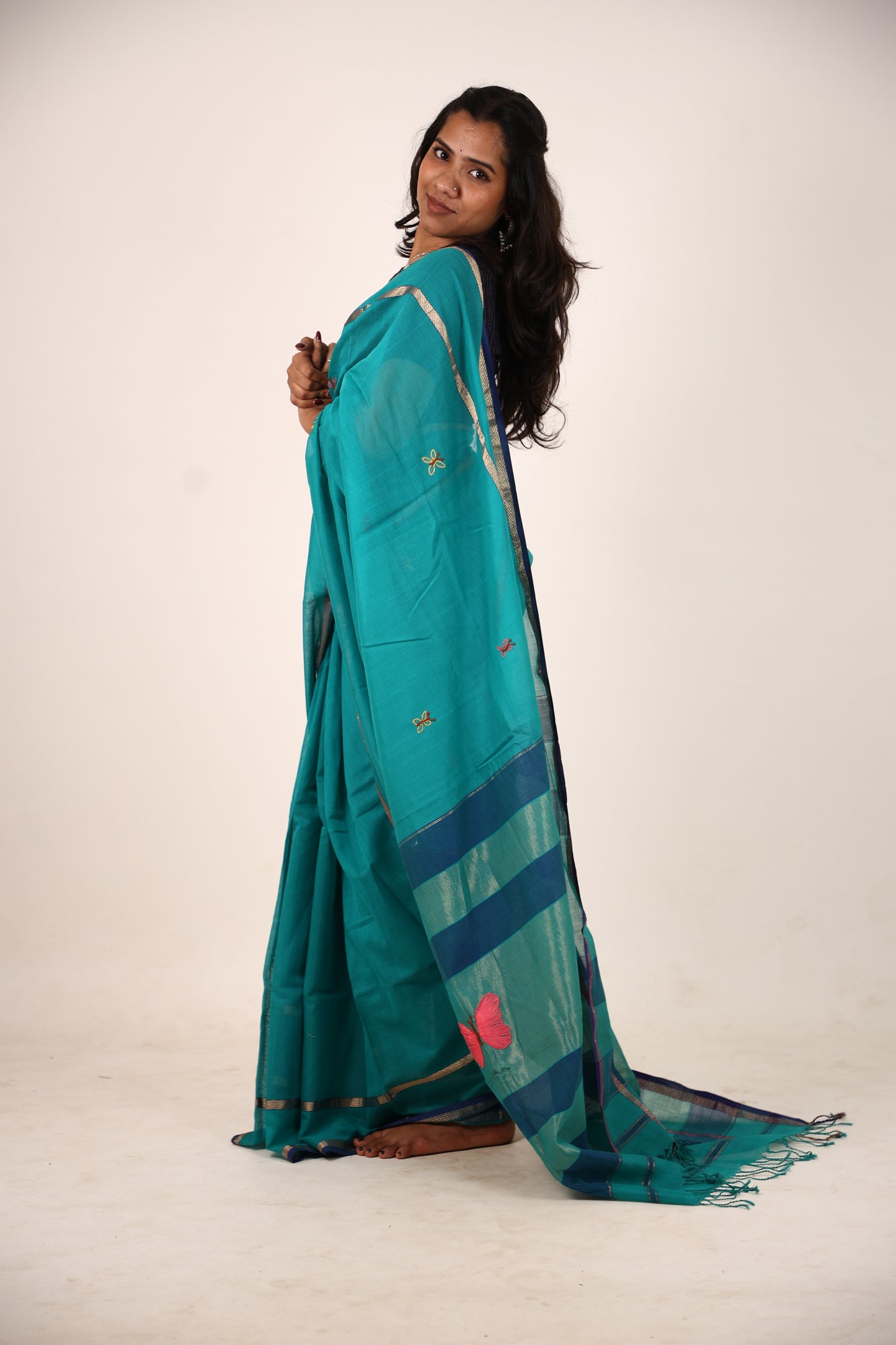 Jungle green Maheshwari saree
