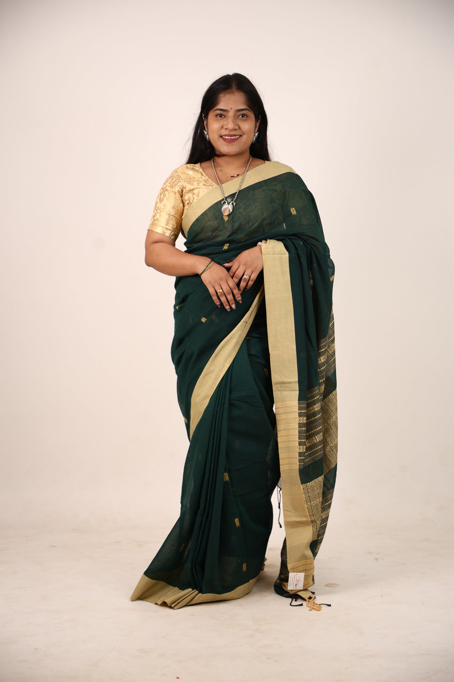 Dark Green Khadi Cotton Saree
