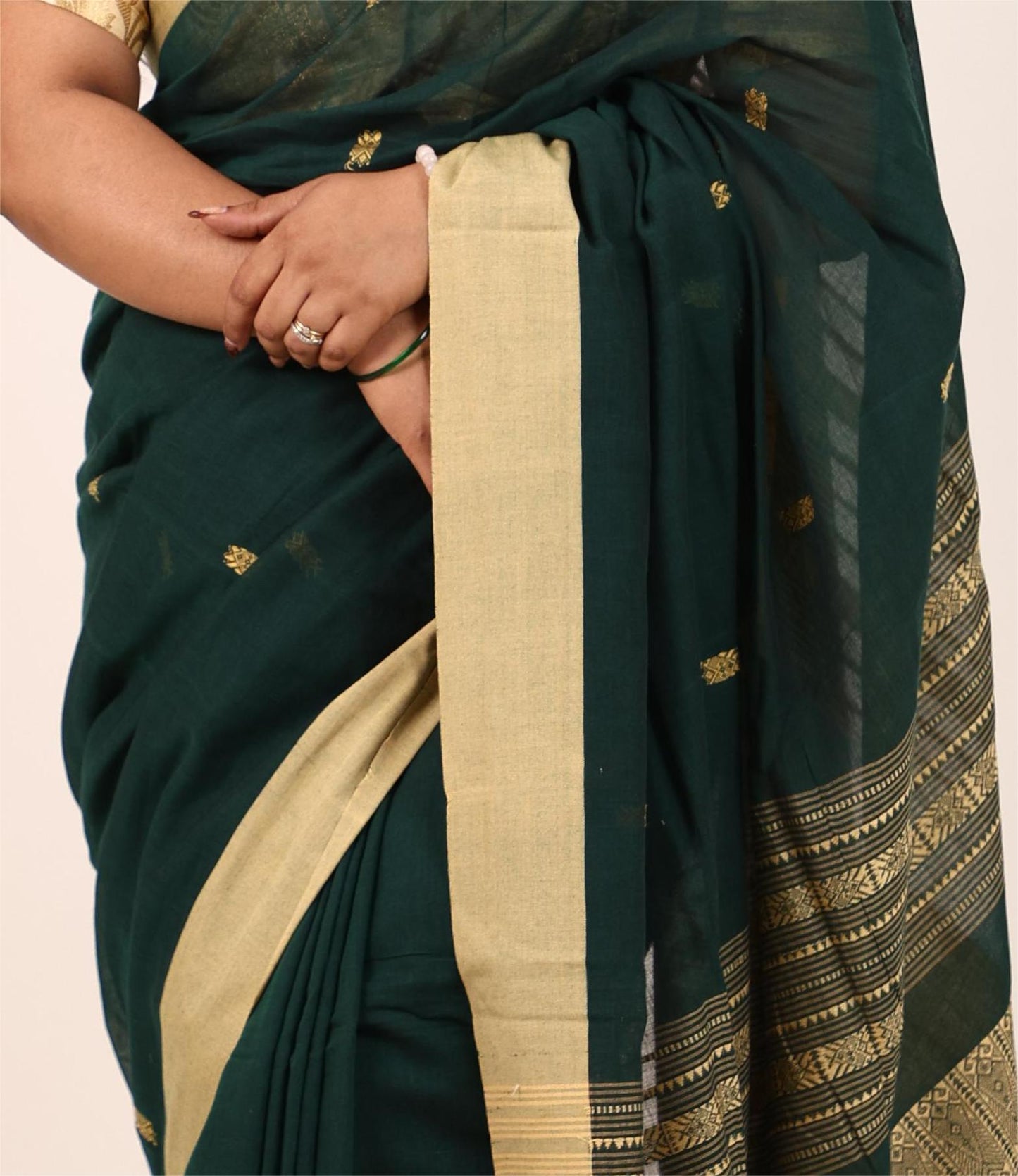Dark Green Khadi Cotton Saree