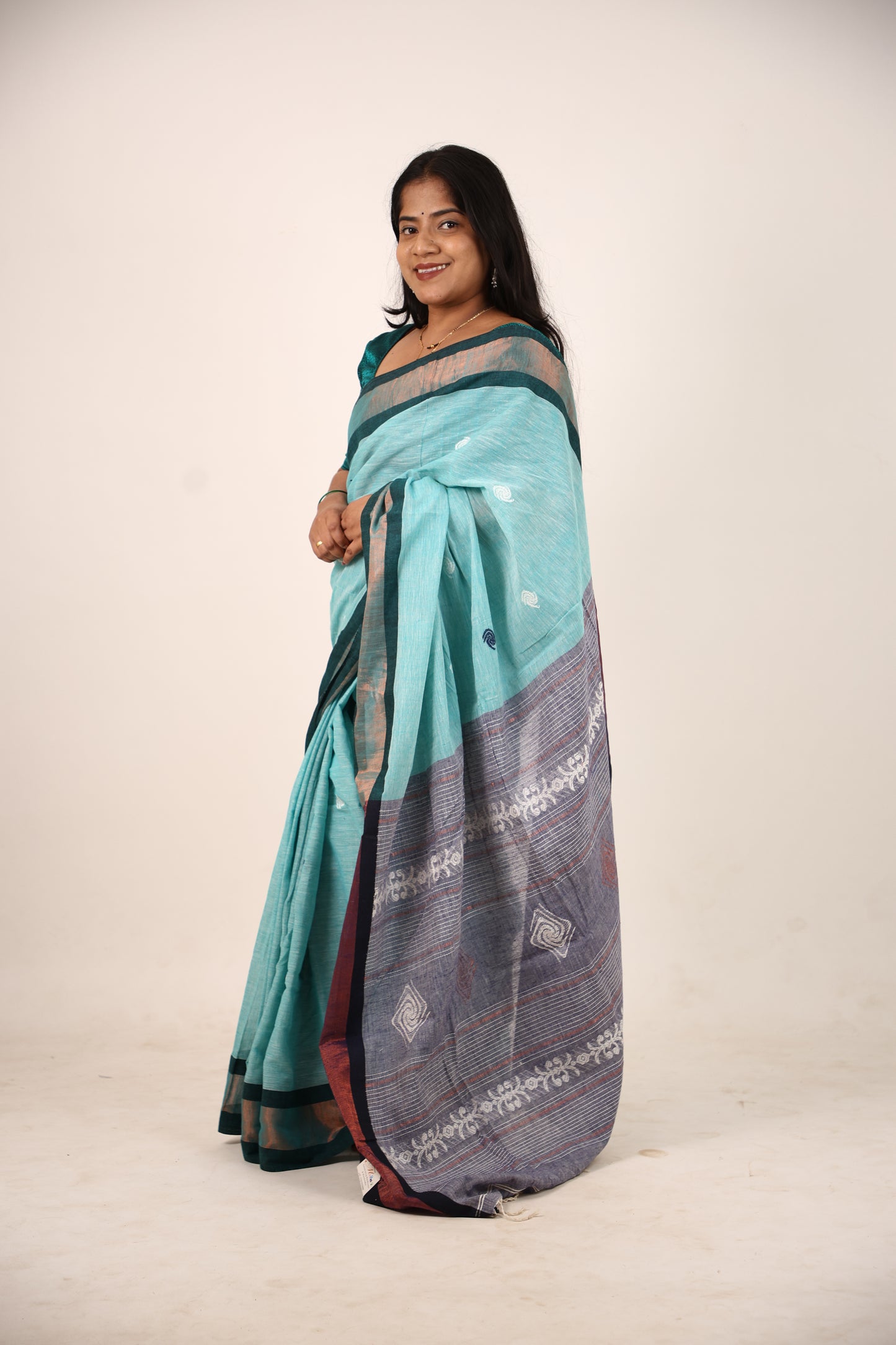 Cyan Blue  Khadi Cotton Saree