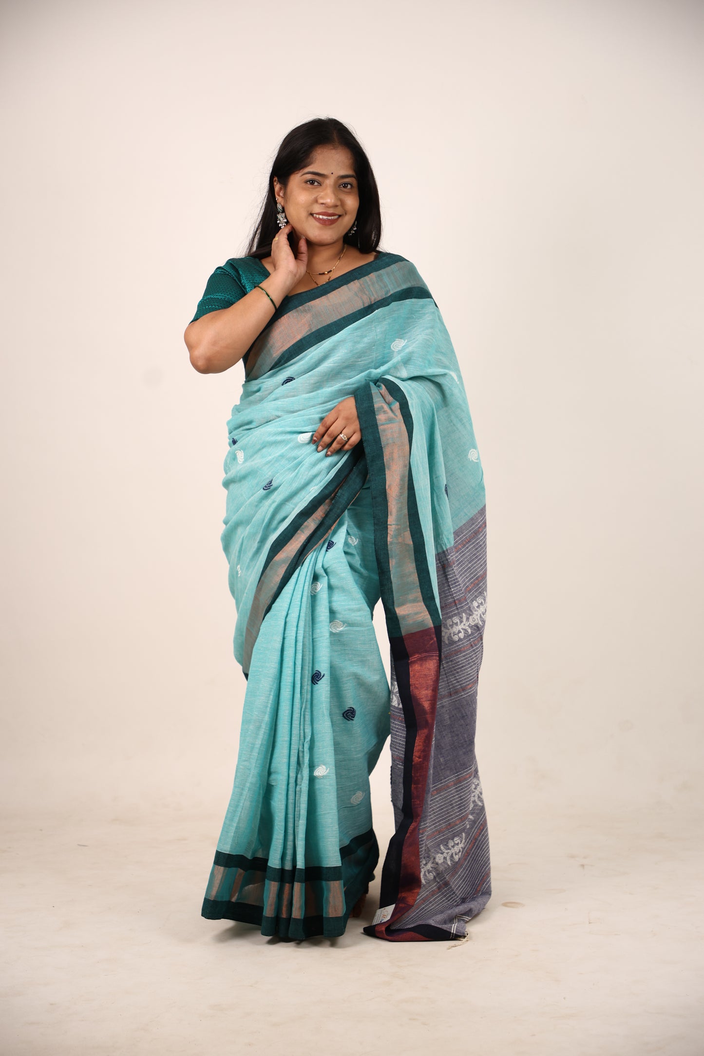 Cyan Blue  Khadi Cotton Saree