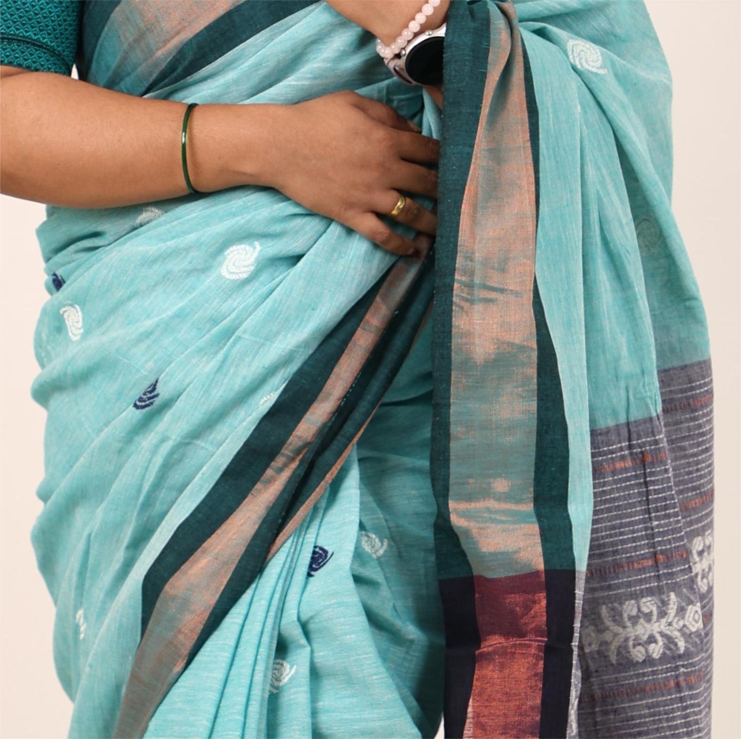 Cyan Blue  Khadi Cotton Saree