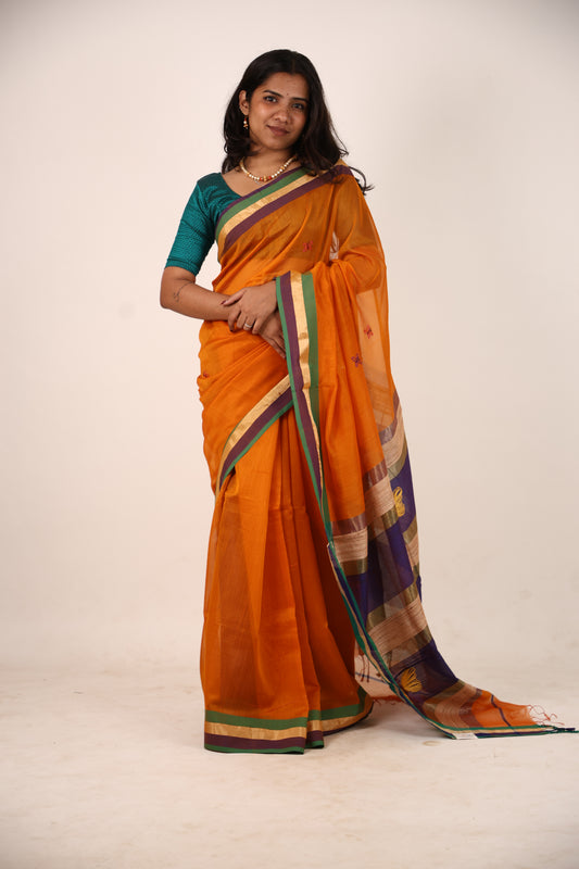 Tangerine Maheshwari Saree