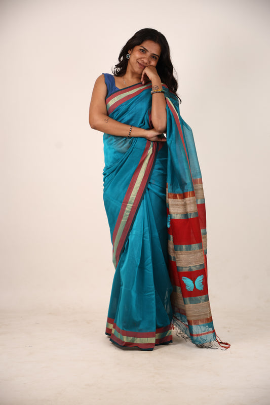 Dynamic Blue maheshwari saree