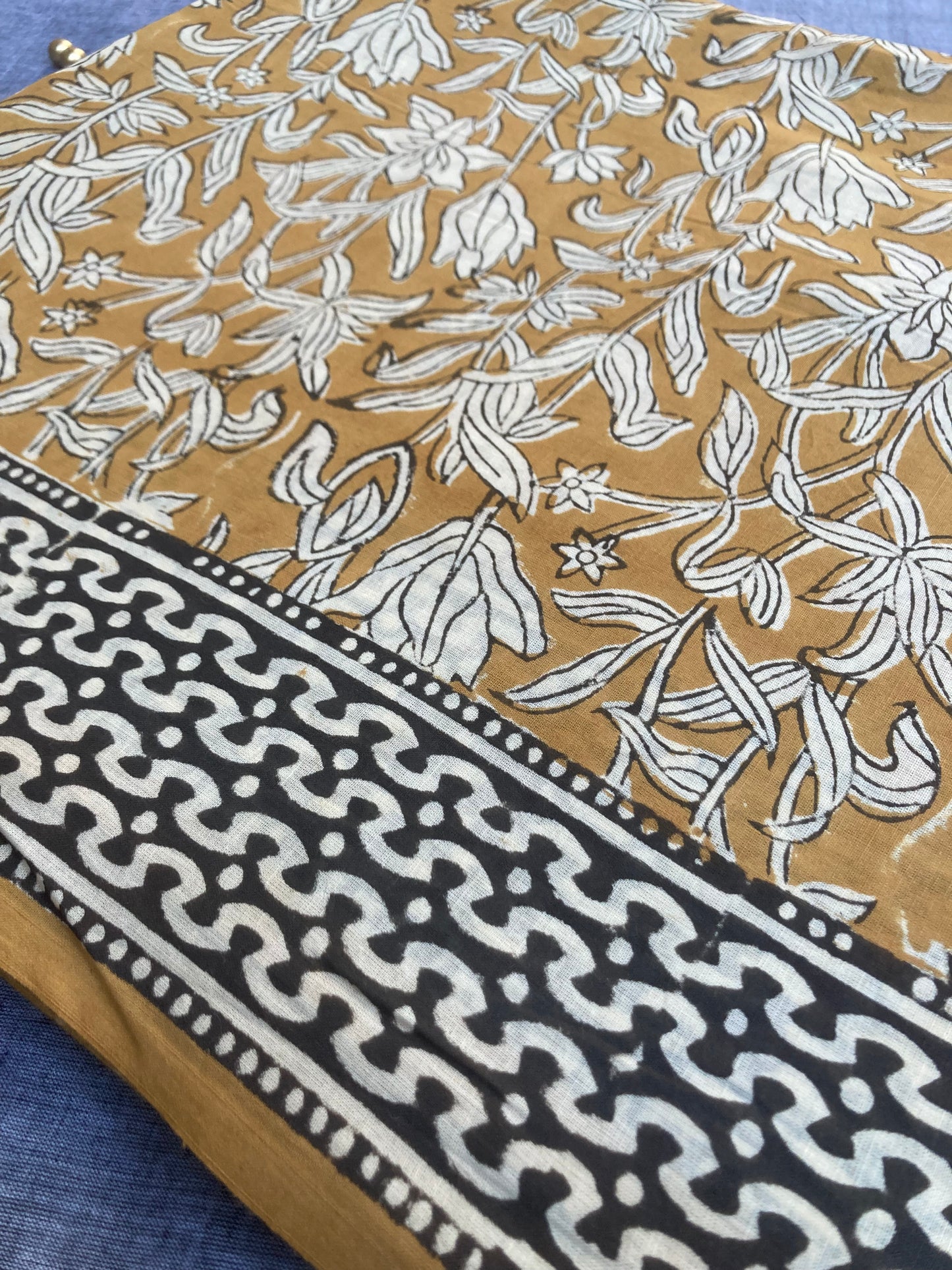 Goldenrod Block Printed Cotton Saree