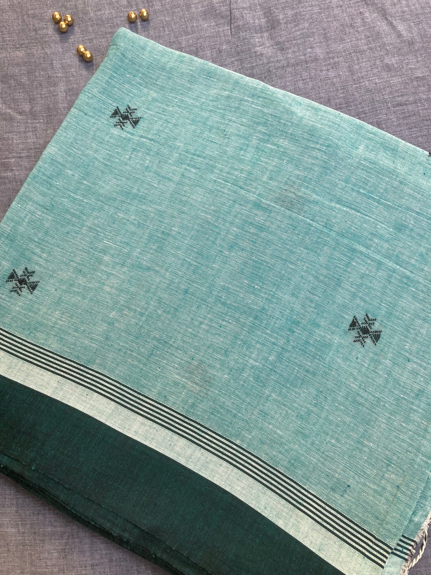 Cyan Khadi Cotton Saree
