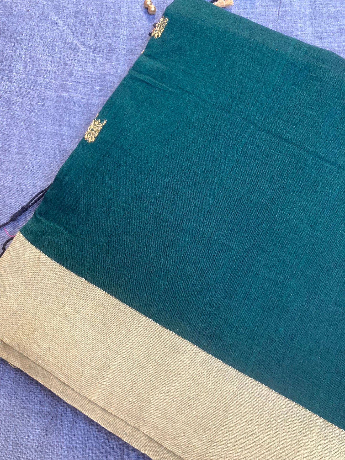 Dark Green Khadi Cotton Saree