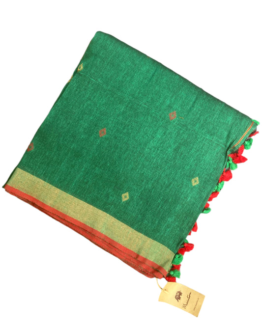 Green Organic Linen Saree