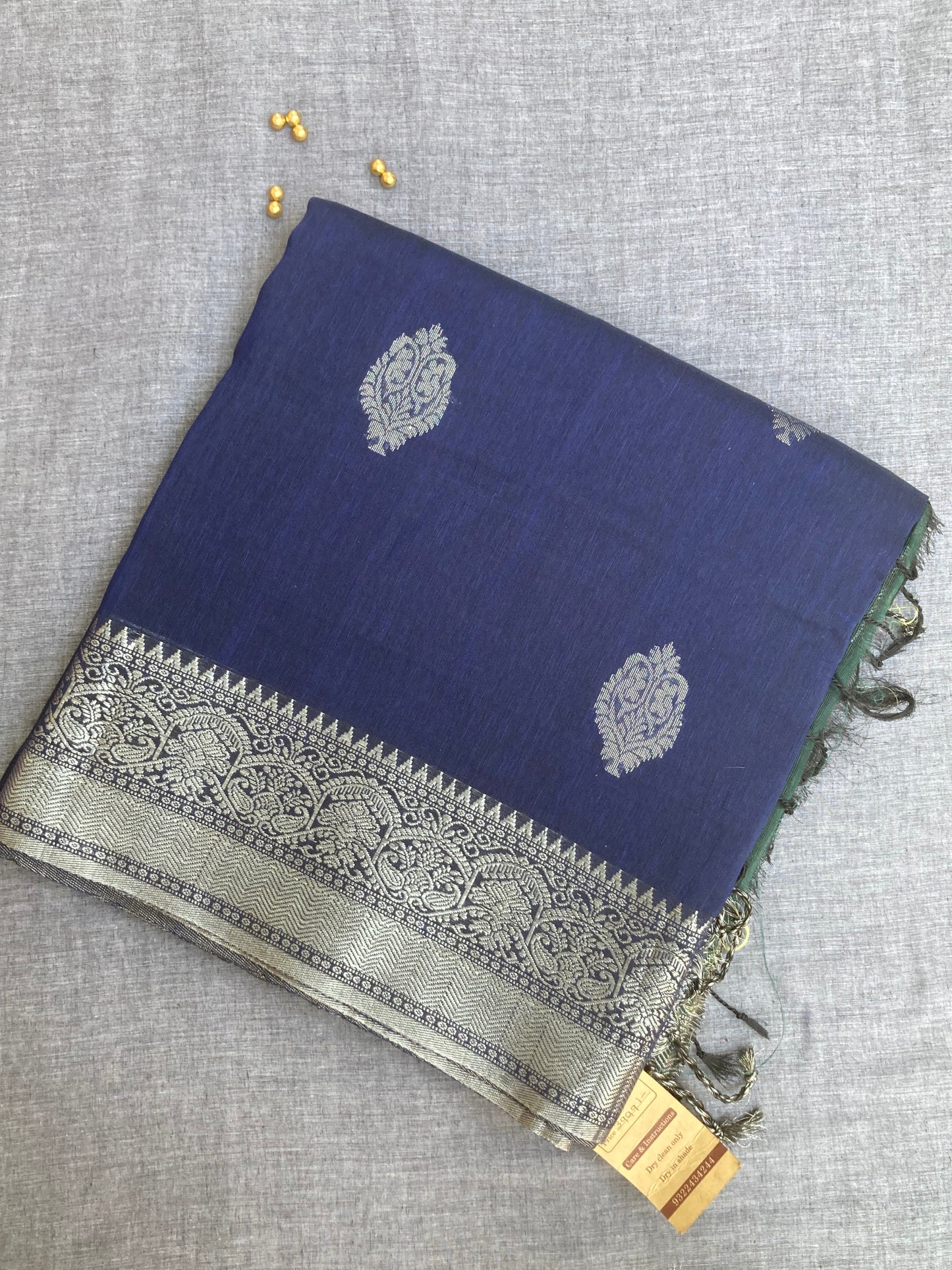 Navy Blue Organic Linen Saree
