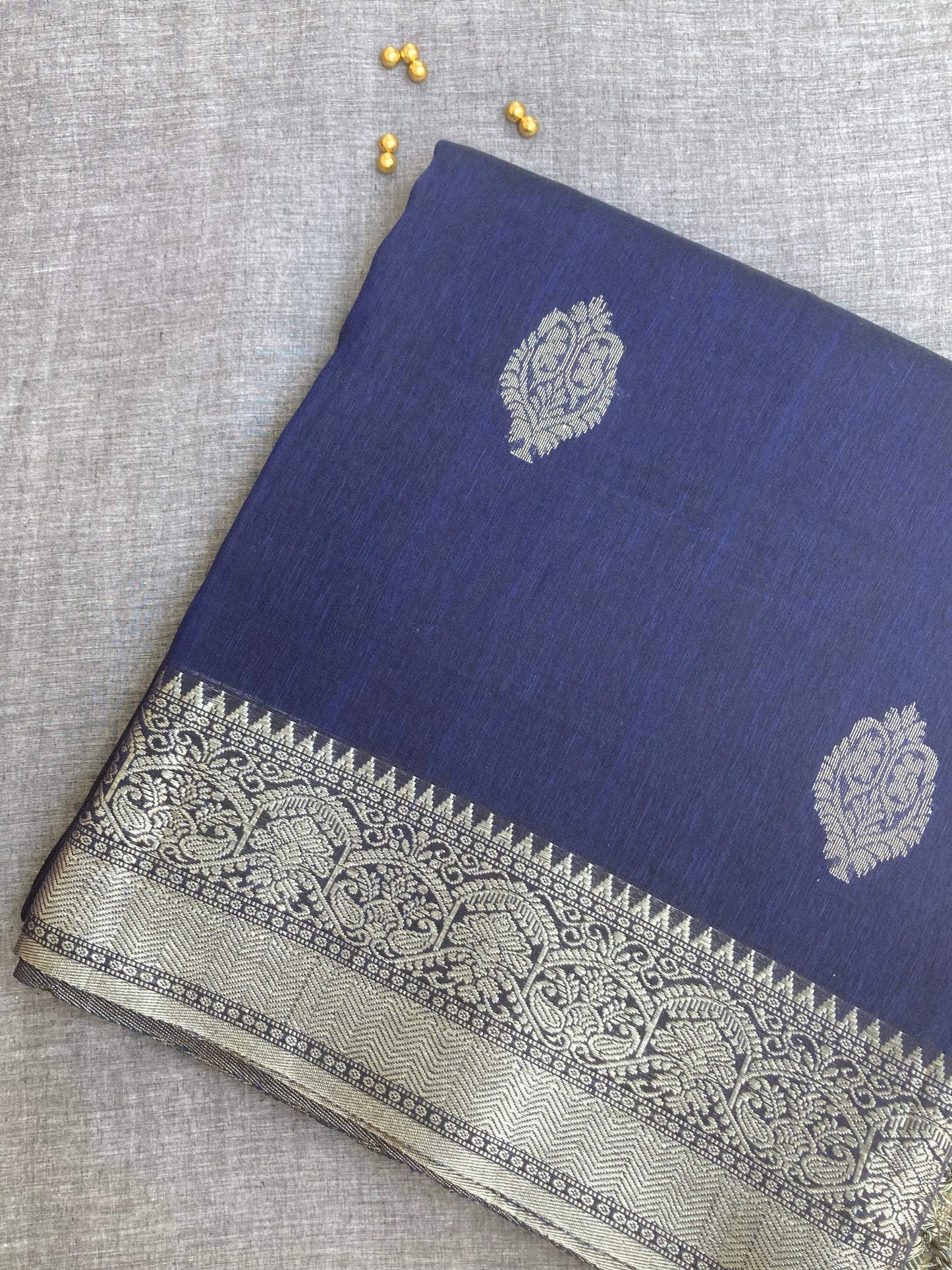 Navy Blue Organic Linen Saree