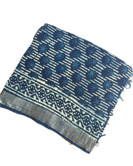 Indigo Slub Linen Saree