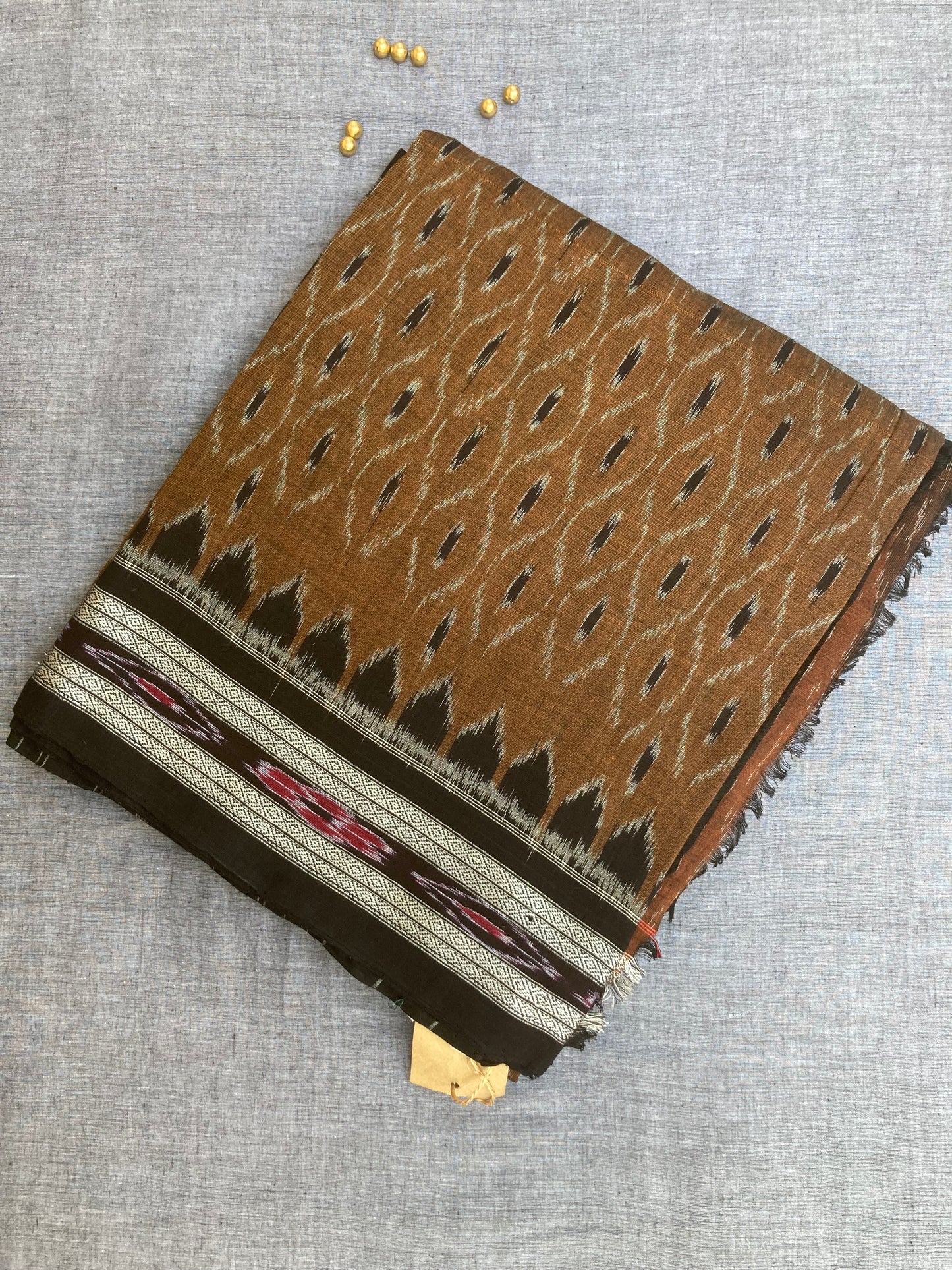 Chocolate brown Sambalpuri Ikkat saree